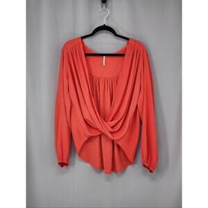Free People Blouse Medium Orange Surplice Twist Long Sleeve Boho Lagenlook